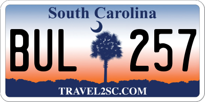 SC license plate BUL257
