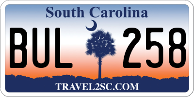 SC license plate BUL258