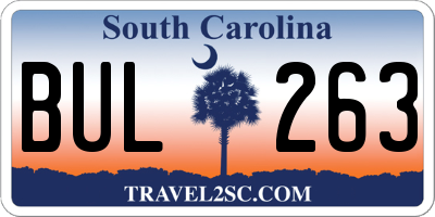 SC license plate BUL263