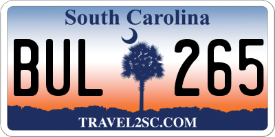 SC license plate BUL265