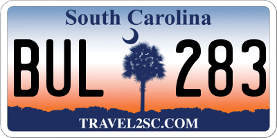 SC license plate BUL283