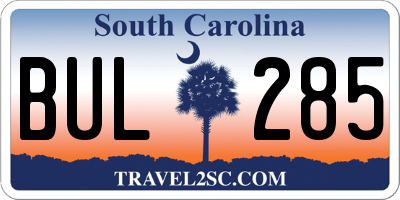 SC license plate BUL285