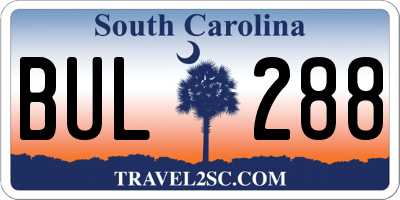 SC license plate BUL288