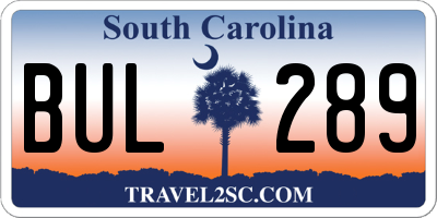 SC license plate BUL289