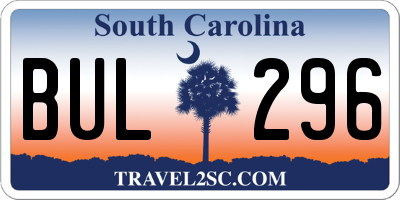 SC license plate BUL296