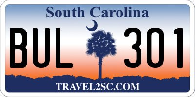 SC license plate BUL301