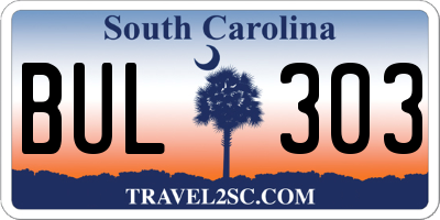 SC license plate BUL303