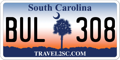 SC license plate BUL308