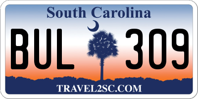 SC license plate BUL309