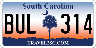 SC license plate BUL314