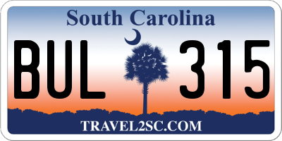 SC license plate BUL315