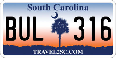 SC license plate BUL316