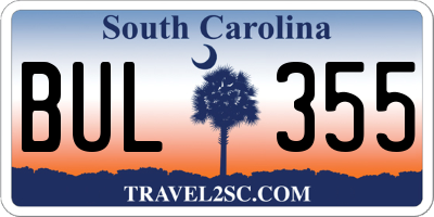SC license plate BUL355