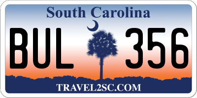 SC license plate BUL356