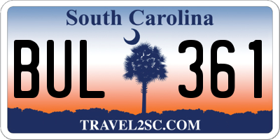 SC license plate BUL361
