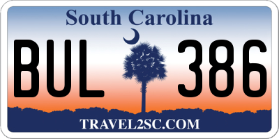 SC license plate BUL386