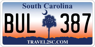 SC license plate BUL387