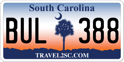 SC license plate BUL388