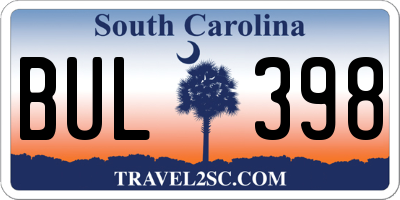 SC license plate BUL398