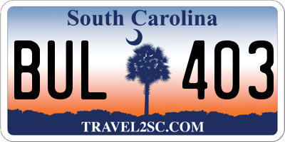 SC license plate BUL403