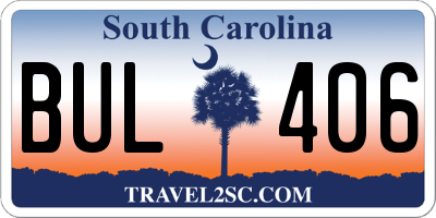 SC license plate BUL406
