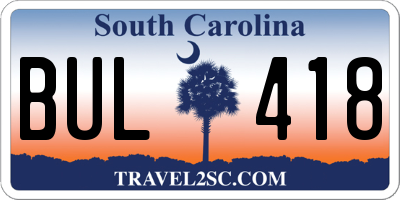 SC license plate BUL418
