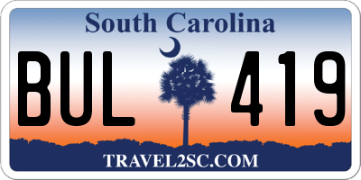 SC license plate BUL419