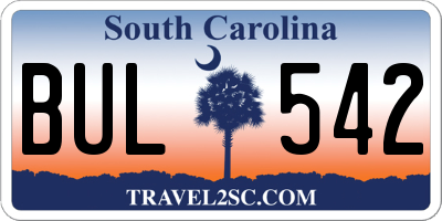 SC license plate BUL542