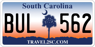 SC license plate BUL562