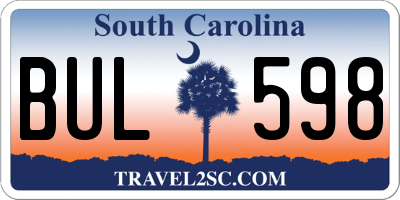 SC license plate BUL598