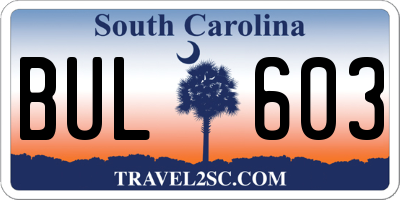 SC license plate BUL603