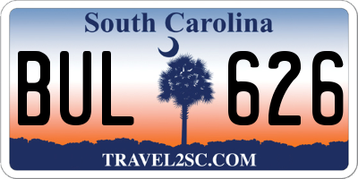 SC license plate BUL626
