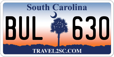 SC license plate BUL630