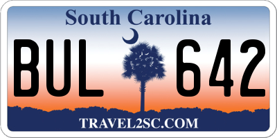 SC license plate BUL642