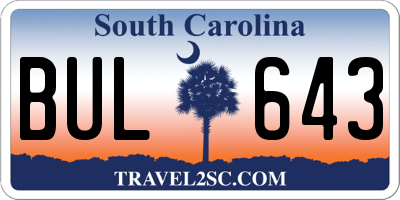 SC license plate BUL643
