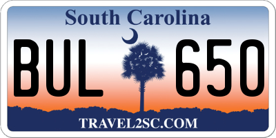 SC license plate BUL650