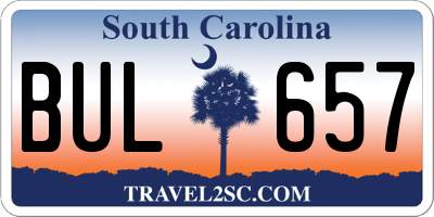 SC license plate BUL657