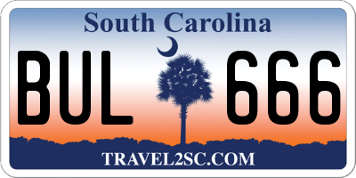 SC license plate BUL666
