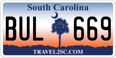 SC license plate BUL669