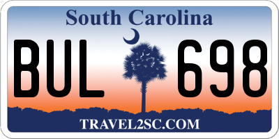 SC license plate BUL698