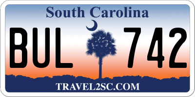 SC license plate BUL742