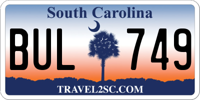 SC license plate BUL749