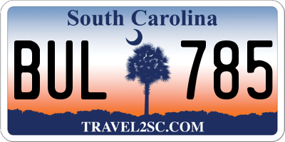 SC license plate BUL785