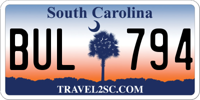 SC license plate BUL794