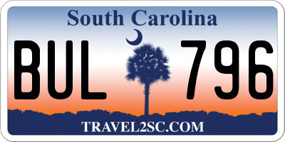 SC license plate BUL796