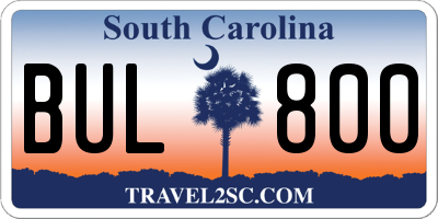 SC license plate BUL800