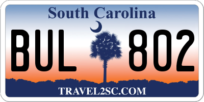 SC license plate BUL802