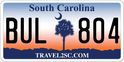 SC license plate BUL804