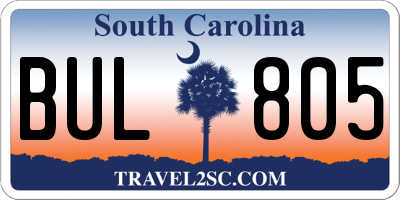 SC license plate BUL805