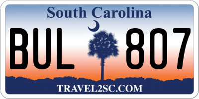 SC license plate BUL807